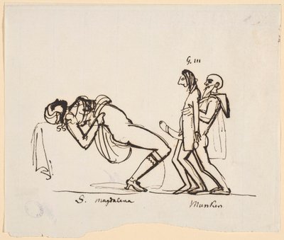 Karikatuur van de poging van Gustav III om een erfgenaam te produceren. Adolf Fredrick Munck helpt Gustav bij zijn eerste geslachtsgemeenschap met Sofia Magdalena (Carl August Ehrensvärd, ca. 1770s) door Carl August Ehrensvärd
